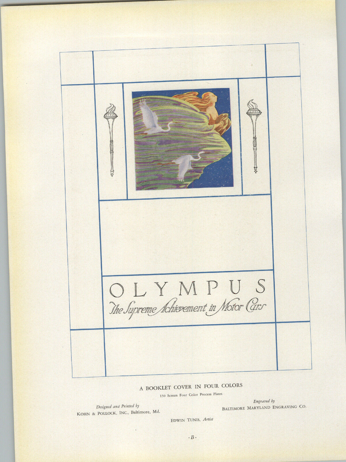 1927 PAPER AD Olympus Motor Car Art Automobile Commercial Printing Award Winner
