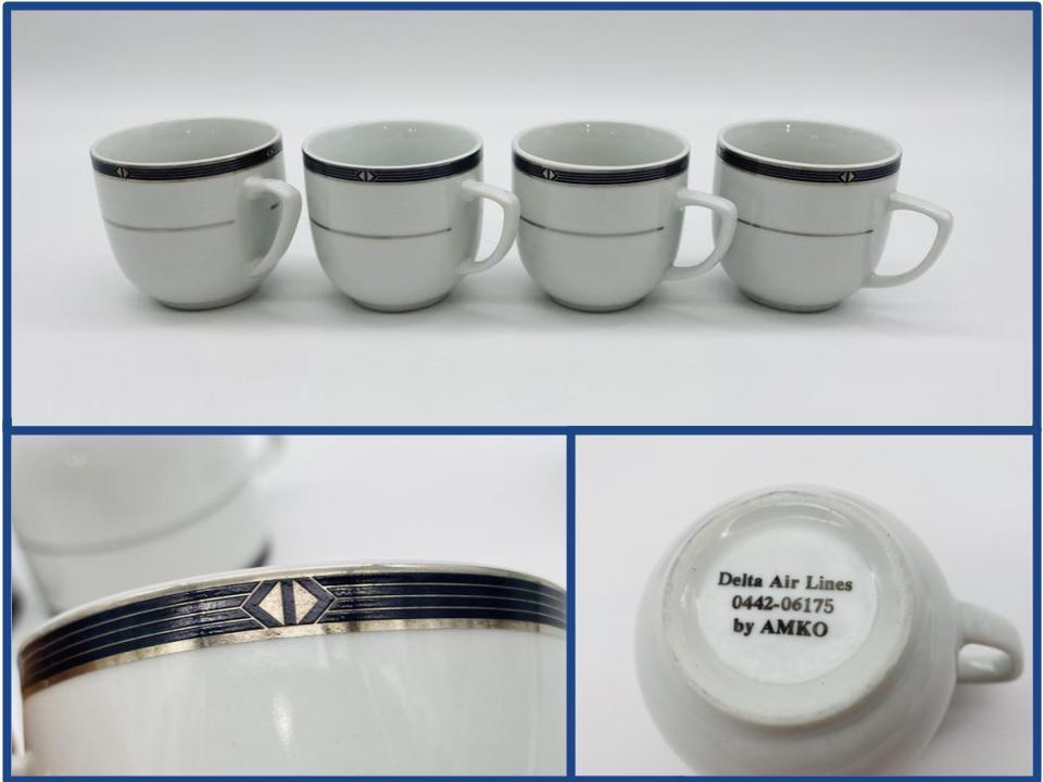 SET of 4 NOS Vintage DELTA AIRLINES 1st First Class 6 oz AMKO China Coffee Cups
