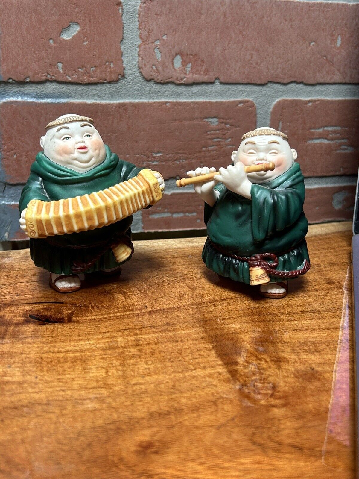 Vtg. TWO Dept. 56 Merry Makers Friars Accordion  Flutist Christmas Ornaments