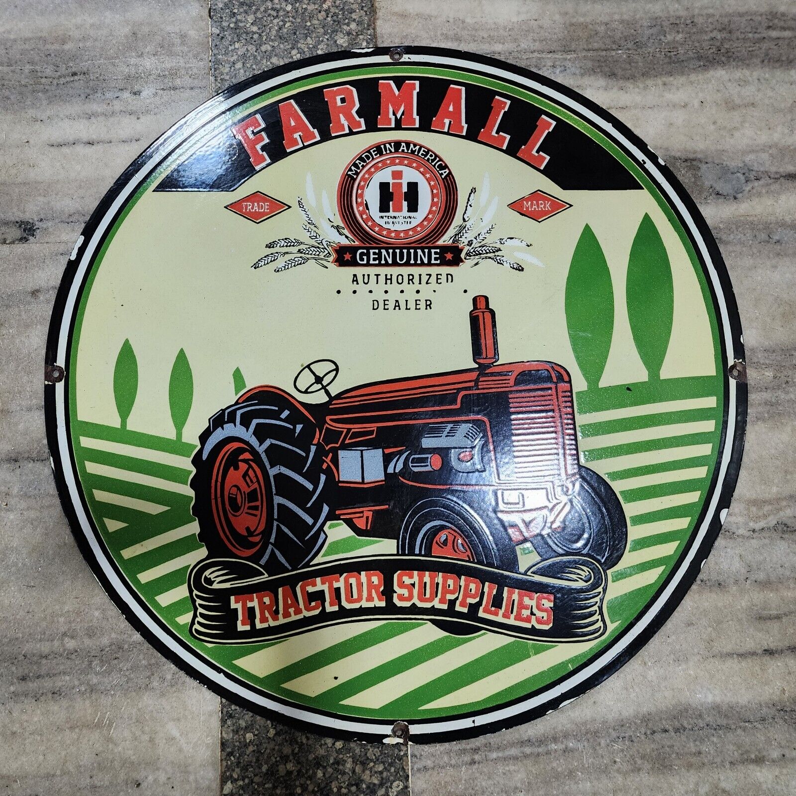 FARMALL TRACTOR PORCELAIN ENAMEL SIGN 30 INCHES ROUND