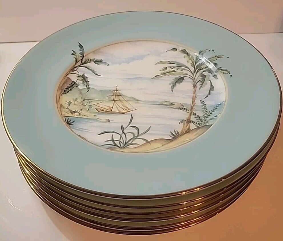 Six Lenox Dishes Brittish Colonial Tradewinds Ship Palm Trees