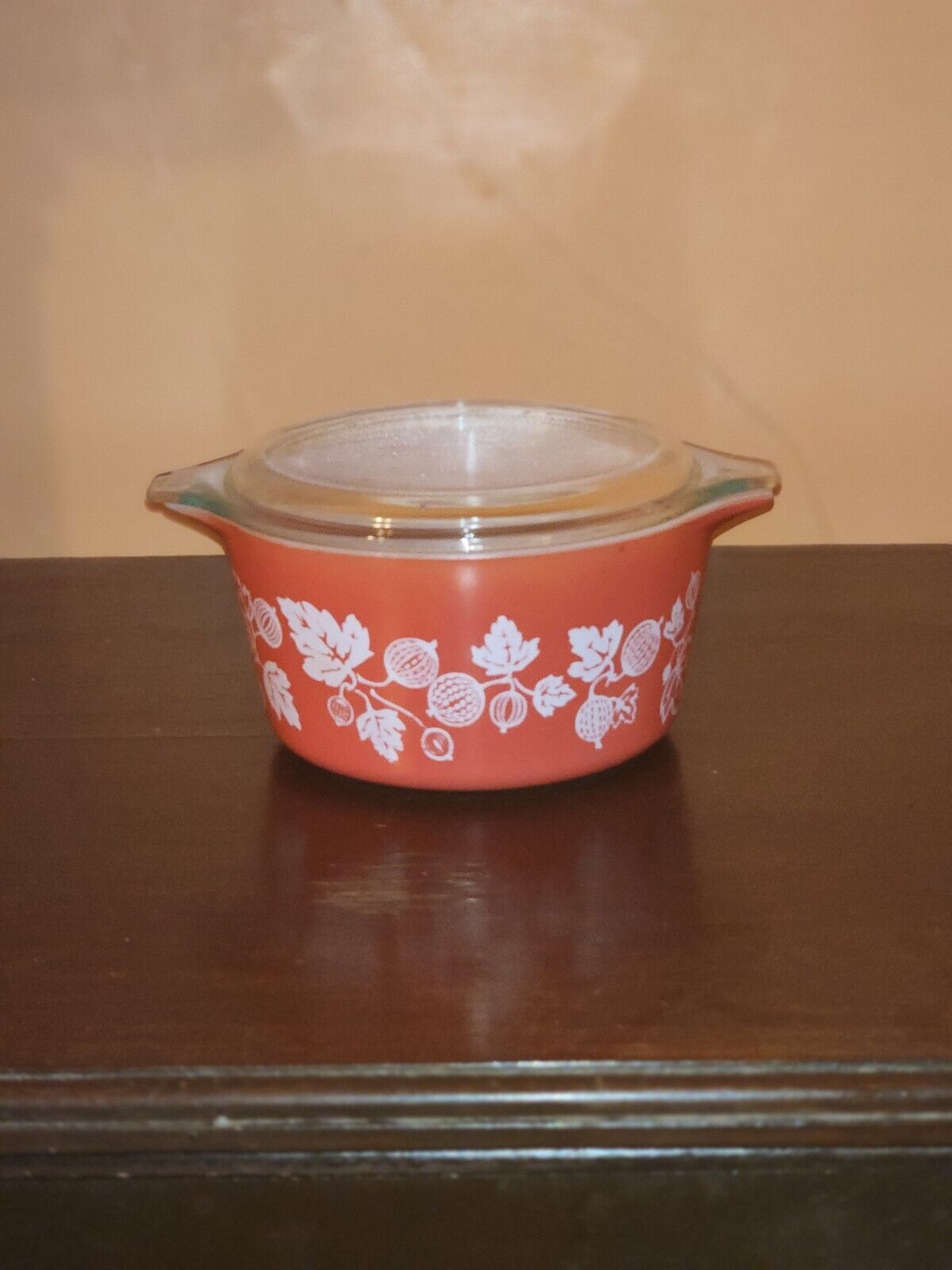 HTF JAJ Pyrex Coral Red Gooseberry 473 Casserole Dish with Lid