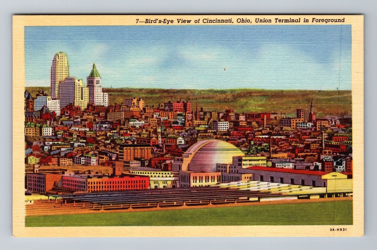 Cincinnati OH-Ohio, Aerial Of Union Terminal, Antique Vintage Souvenir Postcard