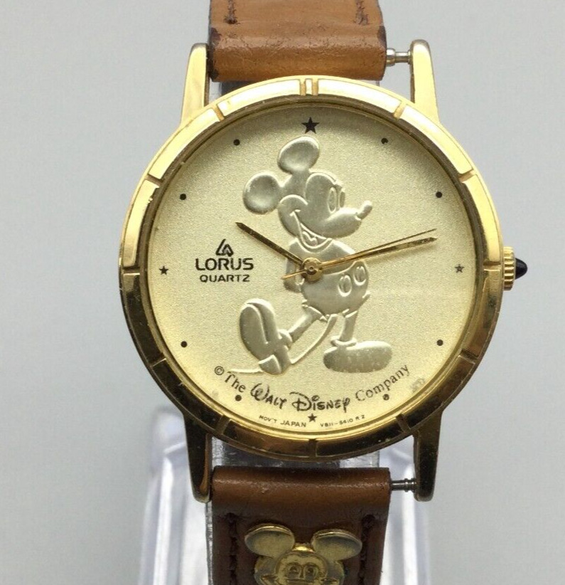 Vtg Lorus Disney Mickey Mouse Watch Women Gold Tone V811-1400 New Battery