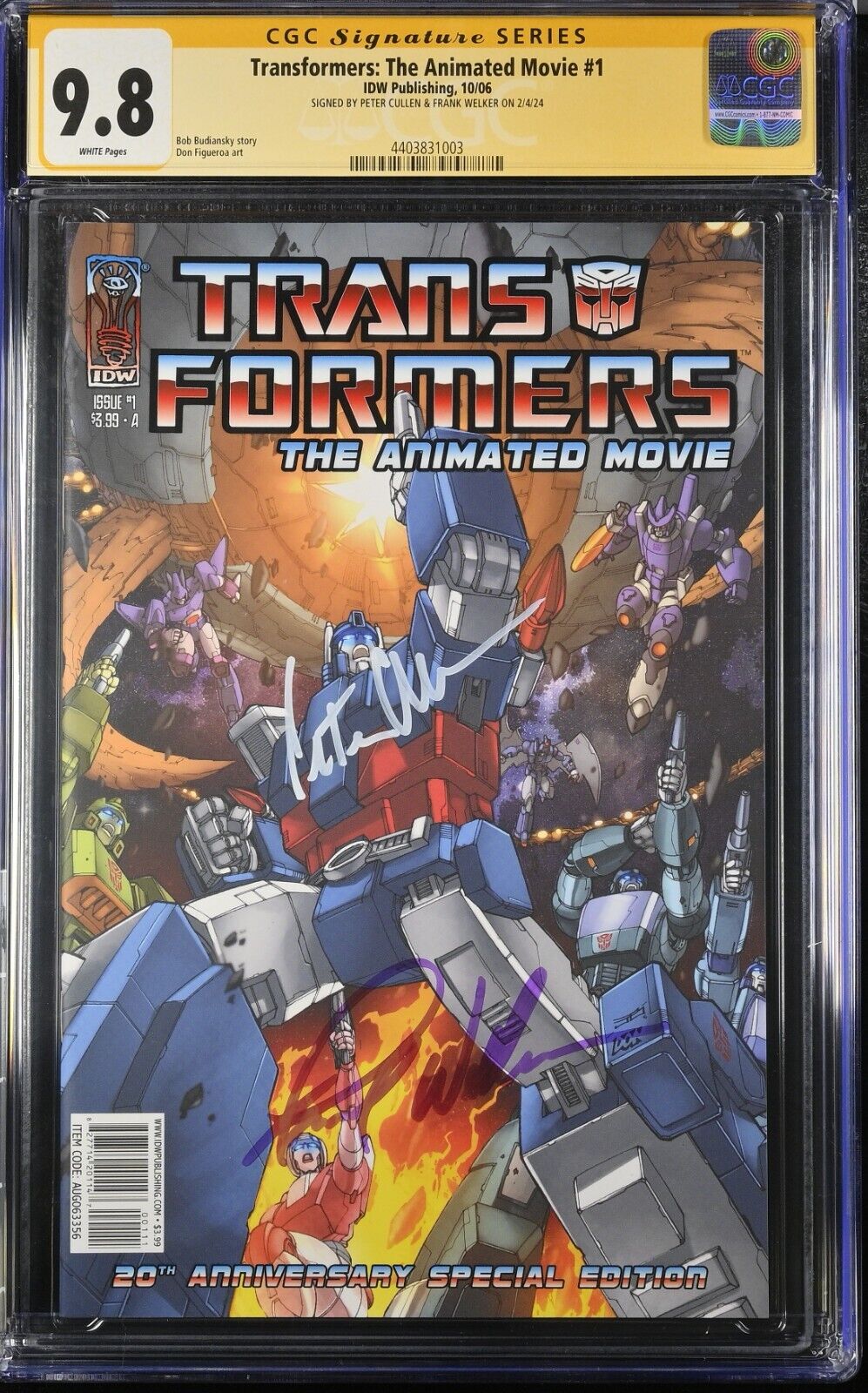TRANSFORMERS: THE ANIMATED MOVIE 1 CGC SS 9.8 - SIGNED PETER CULLEN FRANK WELKER