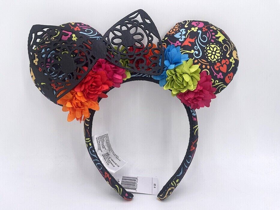 Disney Rare Minnie Ears Floral Black Coco Dia de Los Muertos Lace Headband