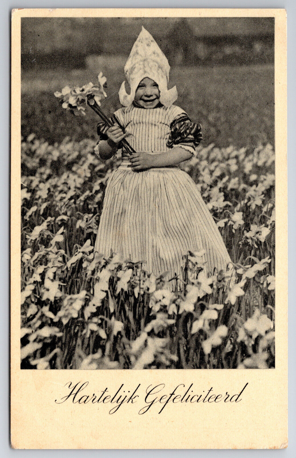Vintage C1946 Postcard Dutch Girl with Daffodils