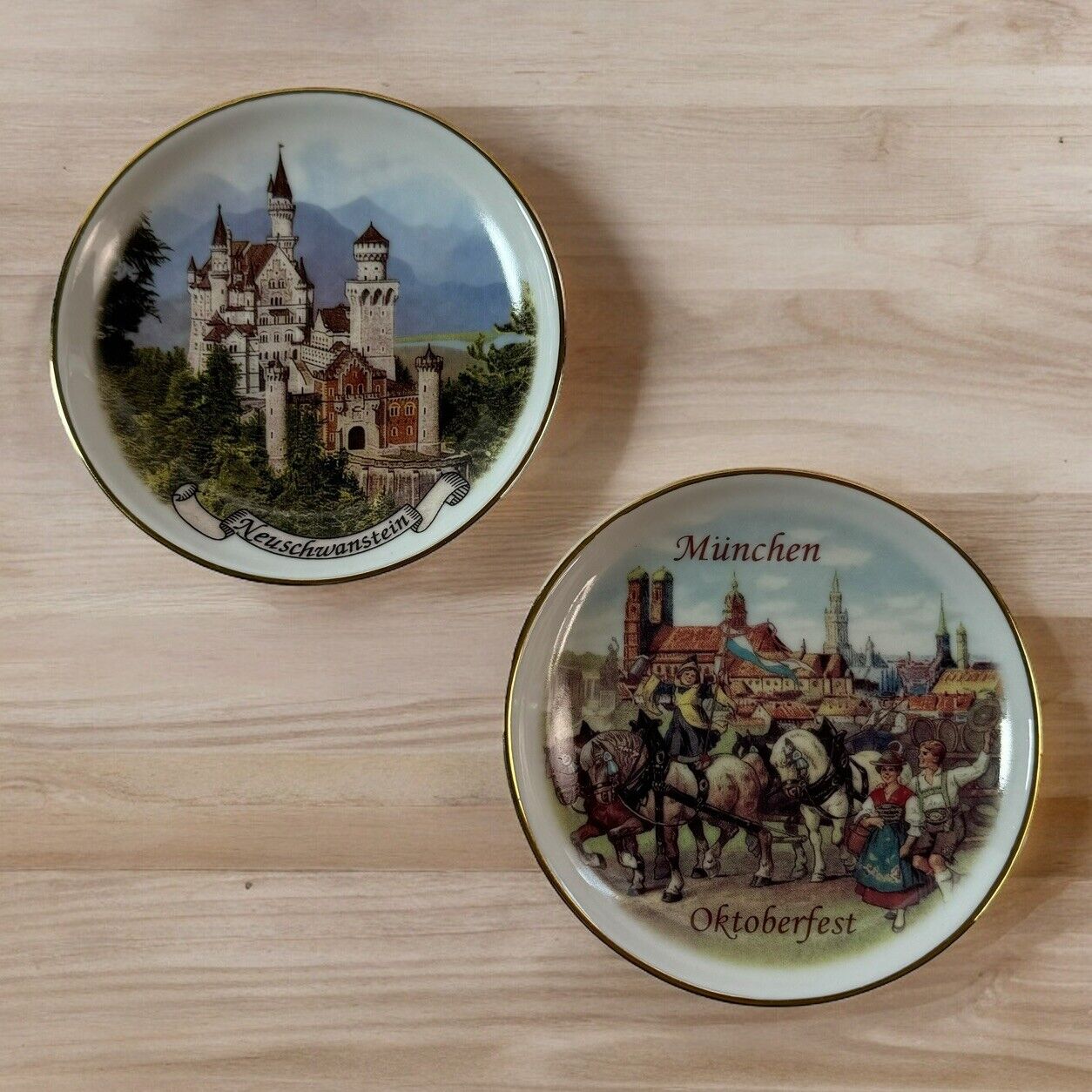 Neuschwanstein Castle & Munchen Oktoberfest Collector Plates Germany Reutter VTG
