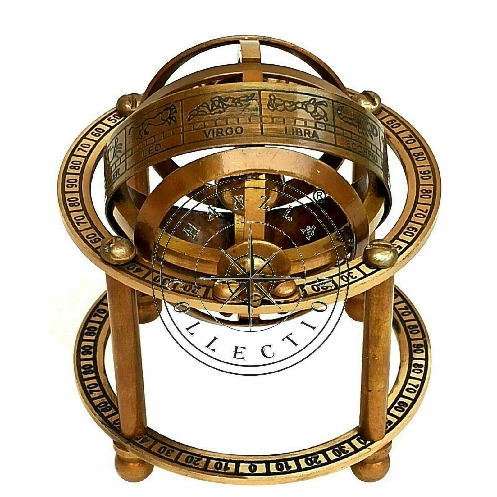 Antique Brass Armillary Nautical Sphere Astrolabe Maritime Collectible Globe