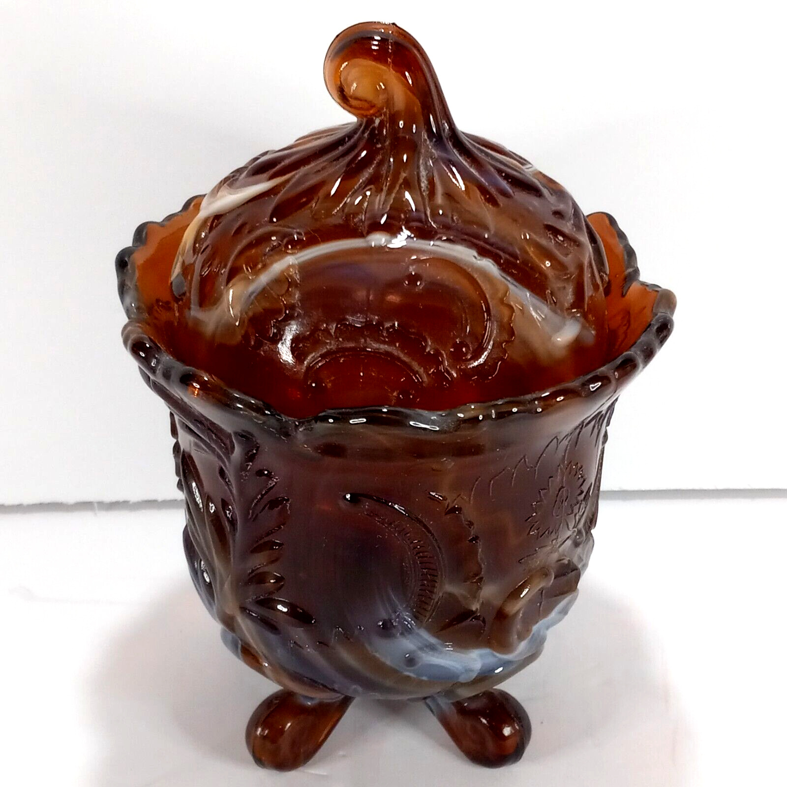 Imperial Glass Footed Covered Candy Dish Caramel Slag