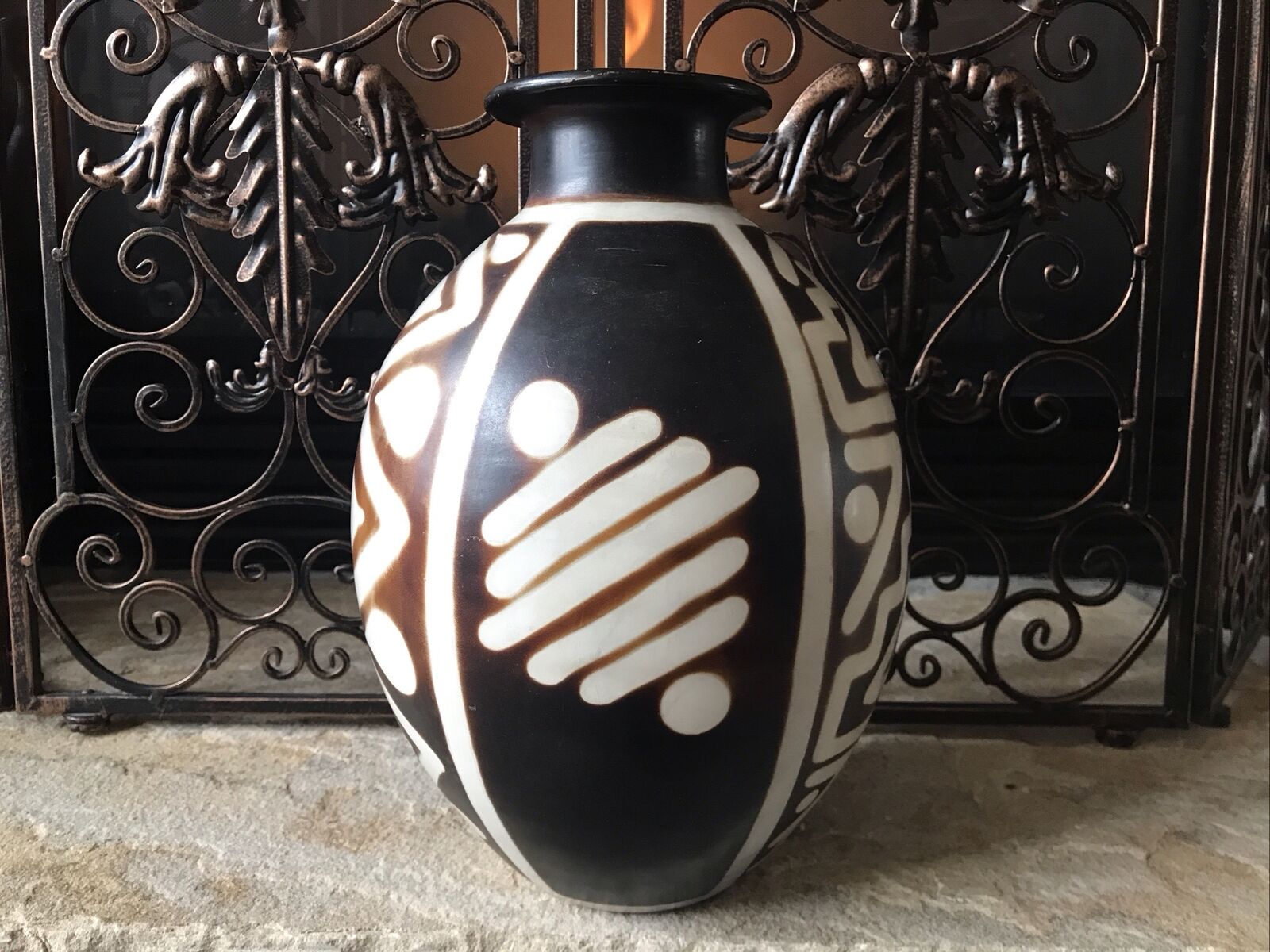 Chulucanas Peru Pottery Vase Large Signed Vintage Pot Peruvian Abstract Rare