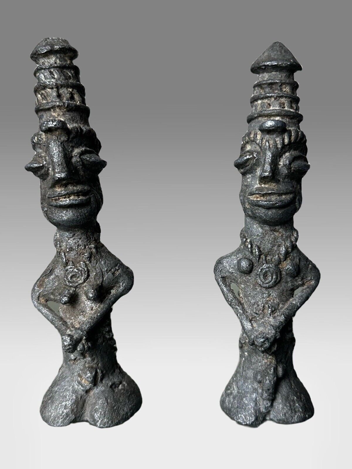 African Yoruba Onile Lost Wax Pair 5.5” Tall