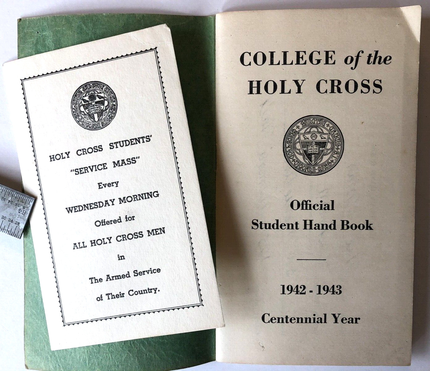 HOLY CROSS COLLEGE 1942-1943 Centennial Year Student Hand Book w/ Student\'s Name