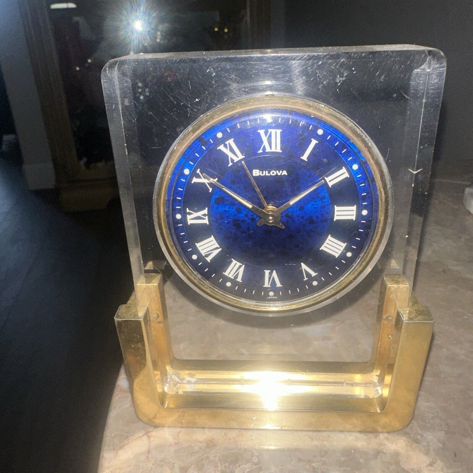 Vintage Rare Mid Century Bulova 2RA007 Wind Up Alarm Clock Acrylic Lucite Brass