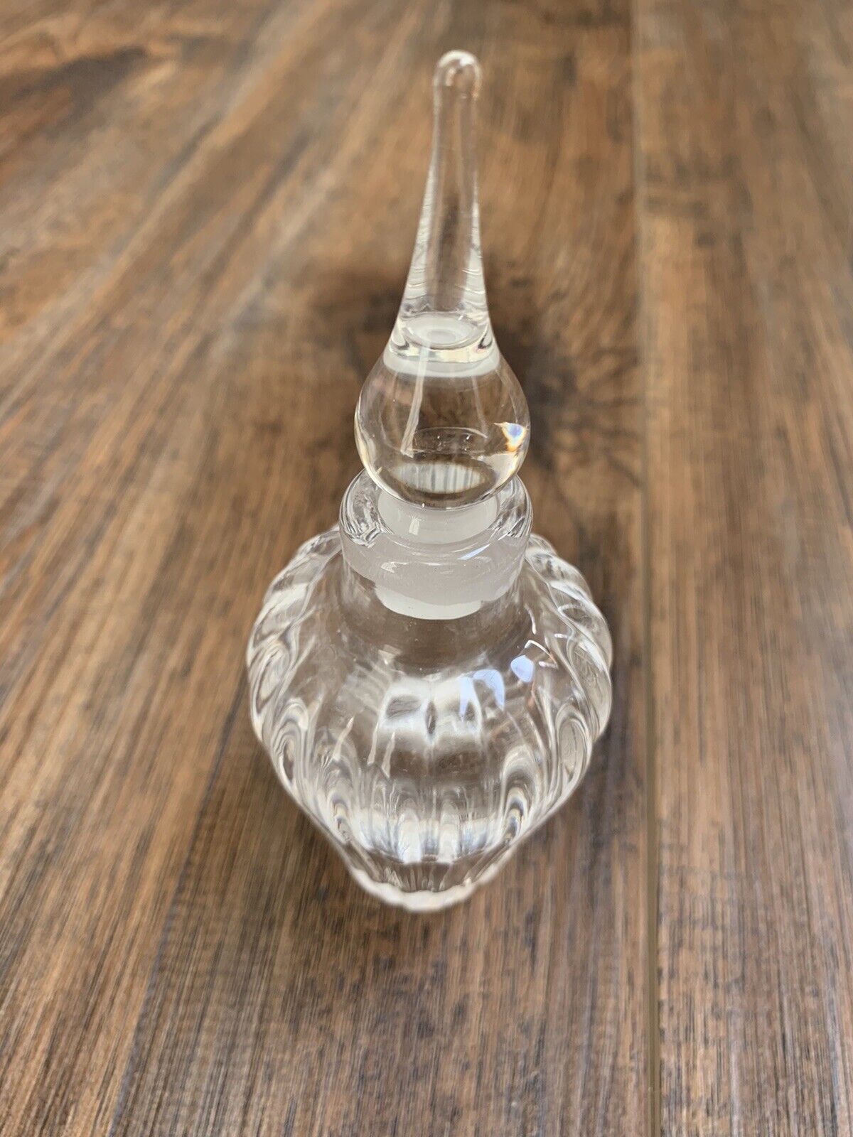 Vandermark Perfume Bottle and Stopper Clear Fluted Hand Blown Art Glass Signed 