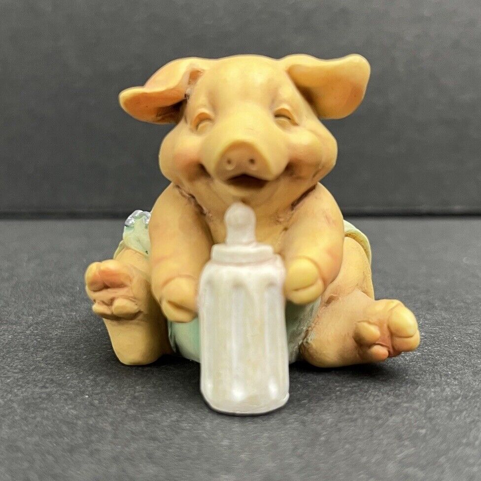 Vintage Pigsville Figurine Figure 1992 #1312 Baby Piglet With Bottle Small
