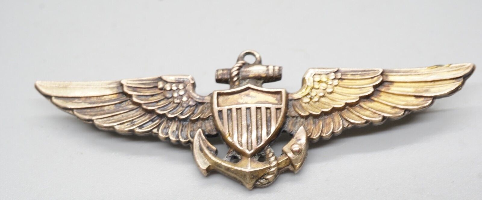 WWII 1/20 10K Gold & Sterling Navy Aviator Pilot 2 3/4 Inch Wings Badge by Amico