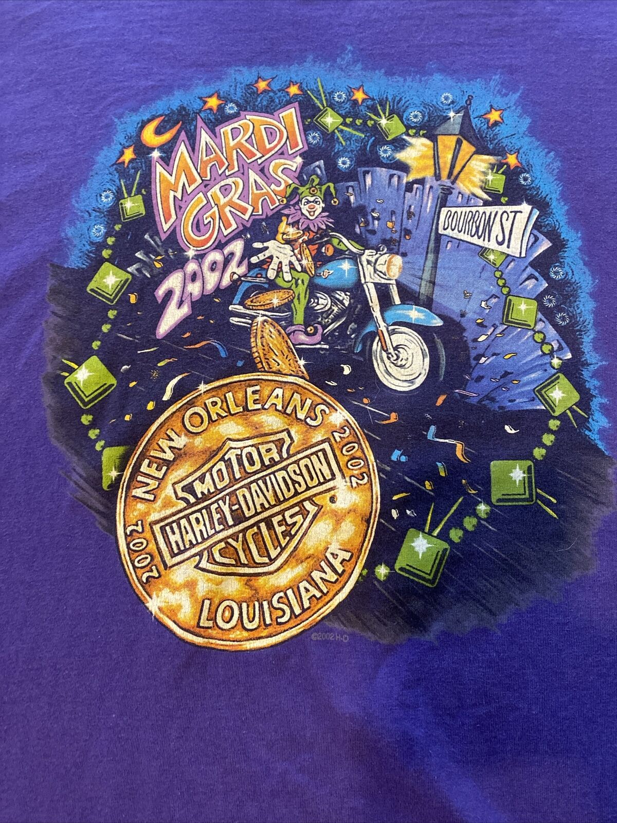 Harley Davidson Shirt Vtg 2002 New Orleans La. Mardi Gras Double Sided Purple
