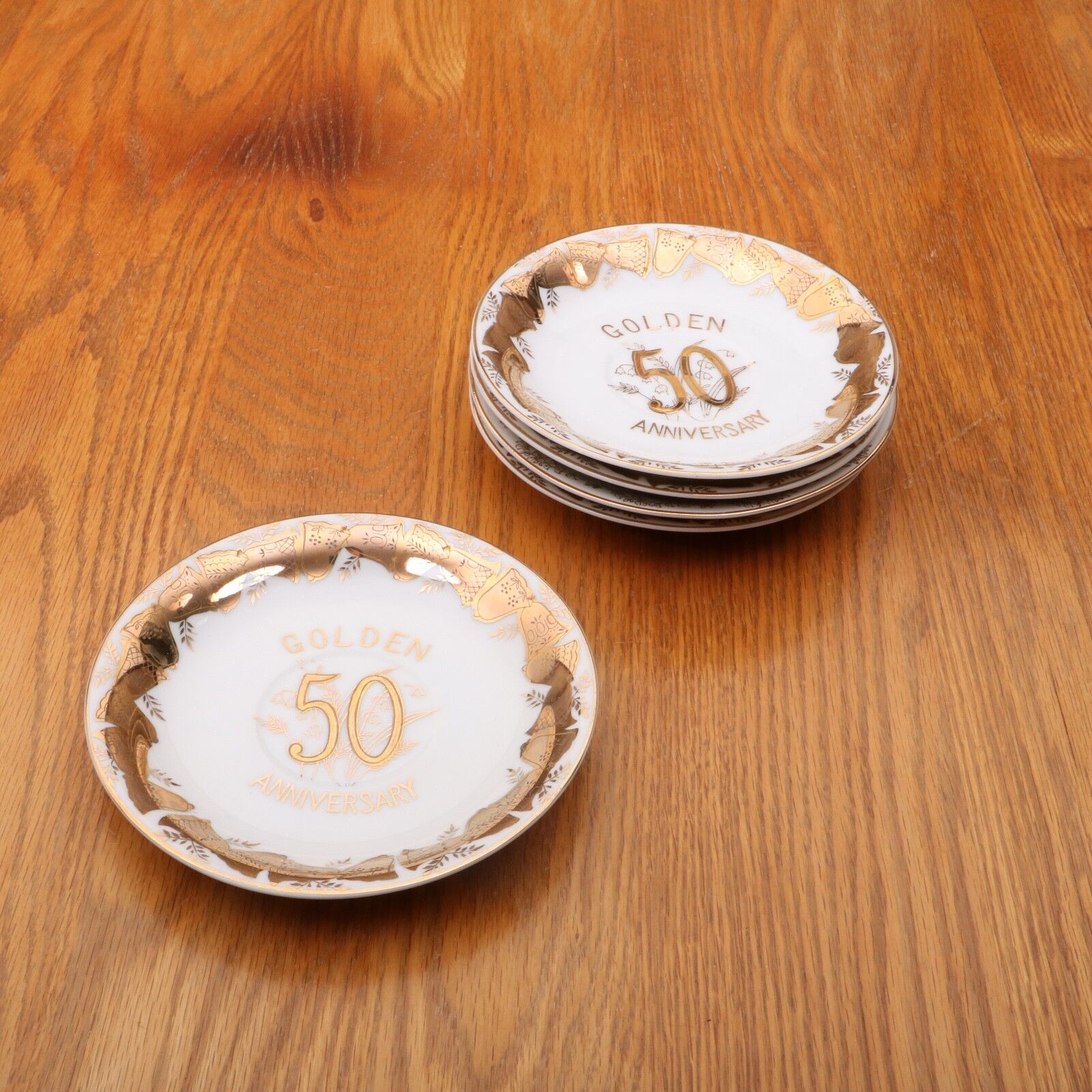 5 Golden 50th Anniversary Saucers Collectors Plates Arnart Japan