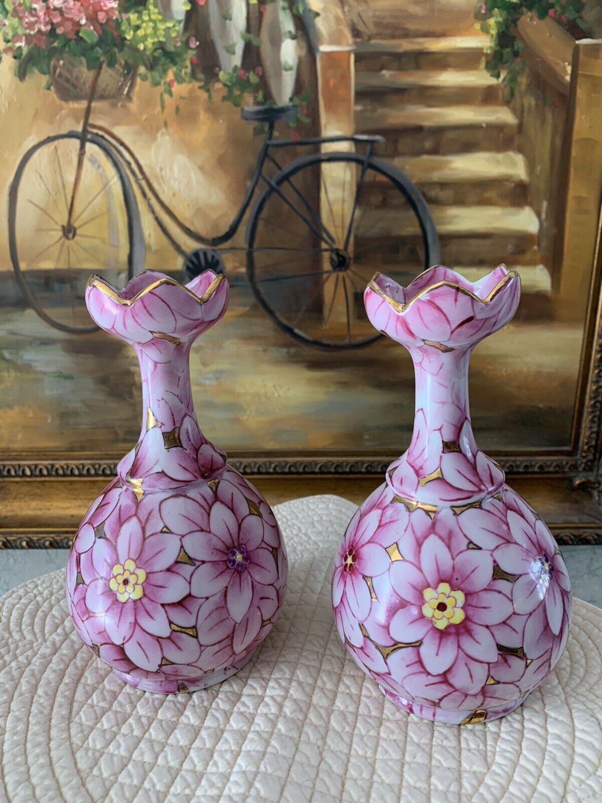 Mid Century Ardalt Lenwile Artware Hand Painted Gourd Vase Japan Floral