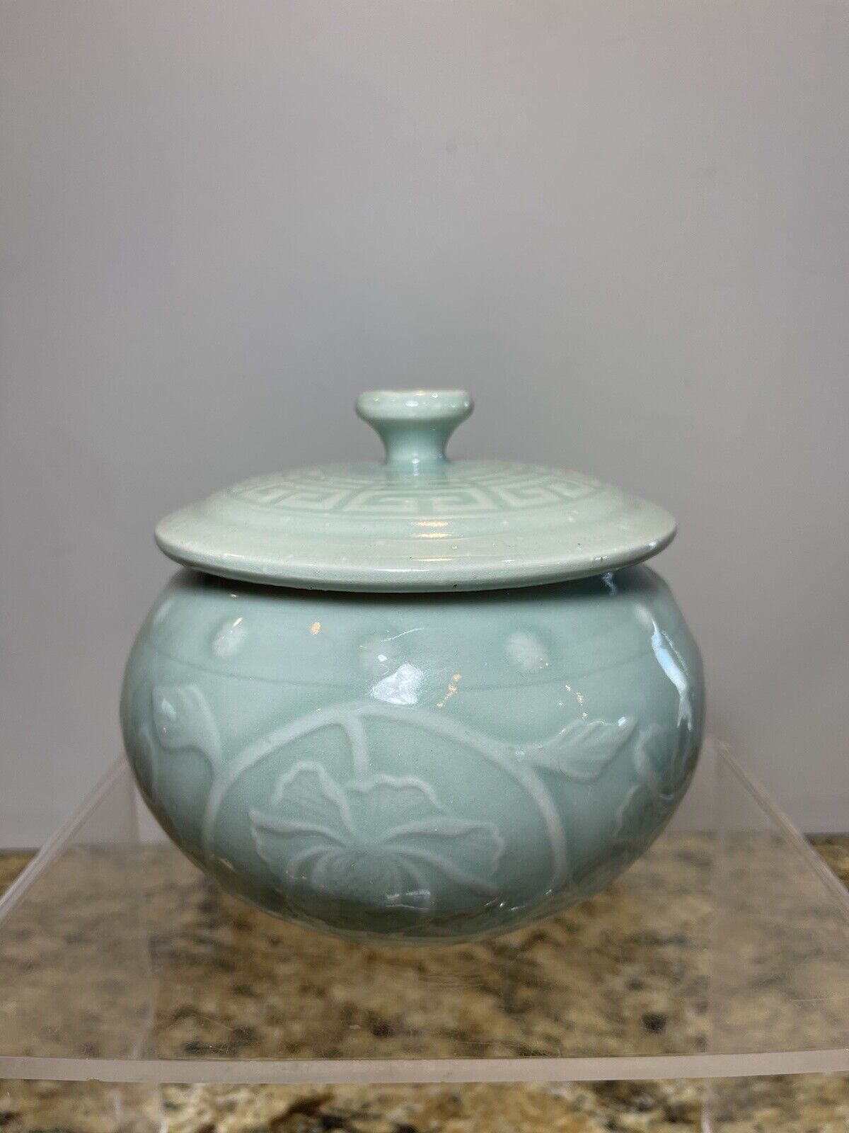 Vintage Longquan Celadon Green Lidded Canister Bowl Dish EXC