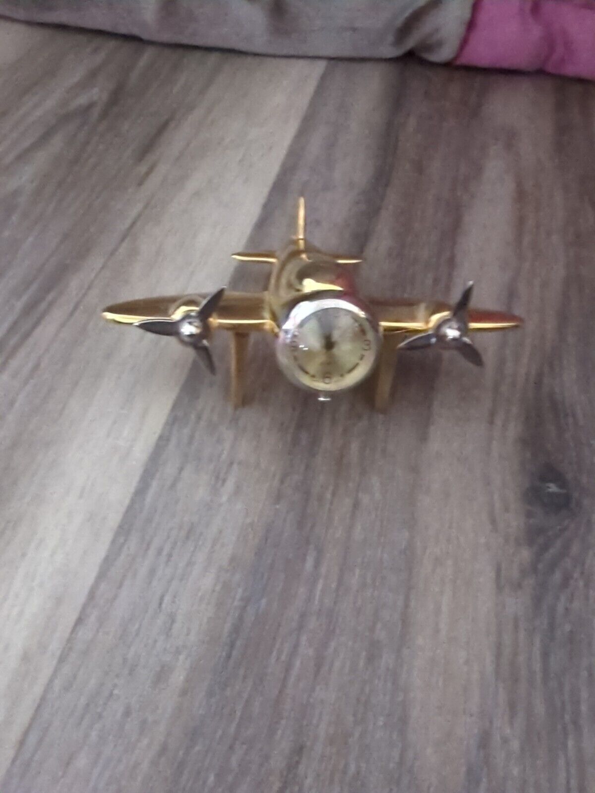 rare vintage Airplane Timex Collectible Mini-Clock Figural Gold and Silver