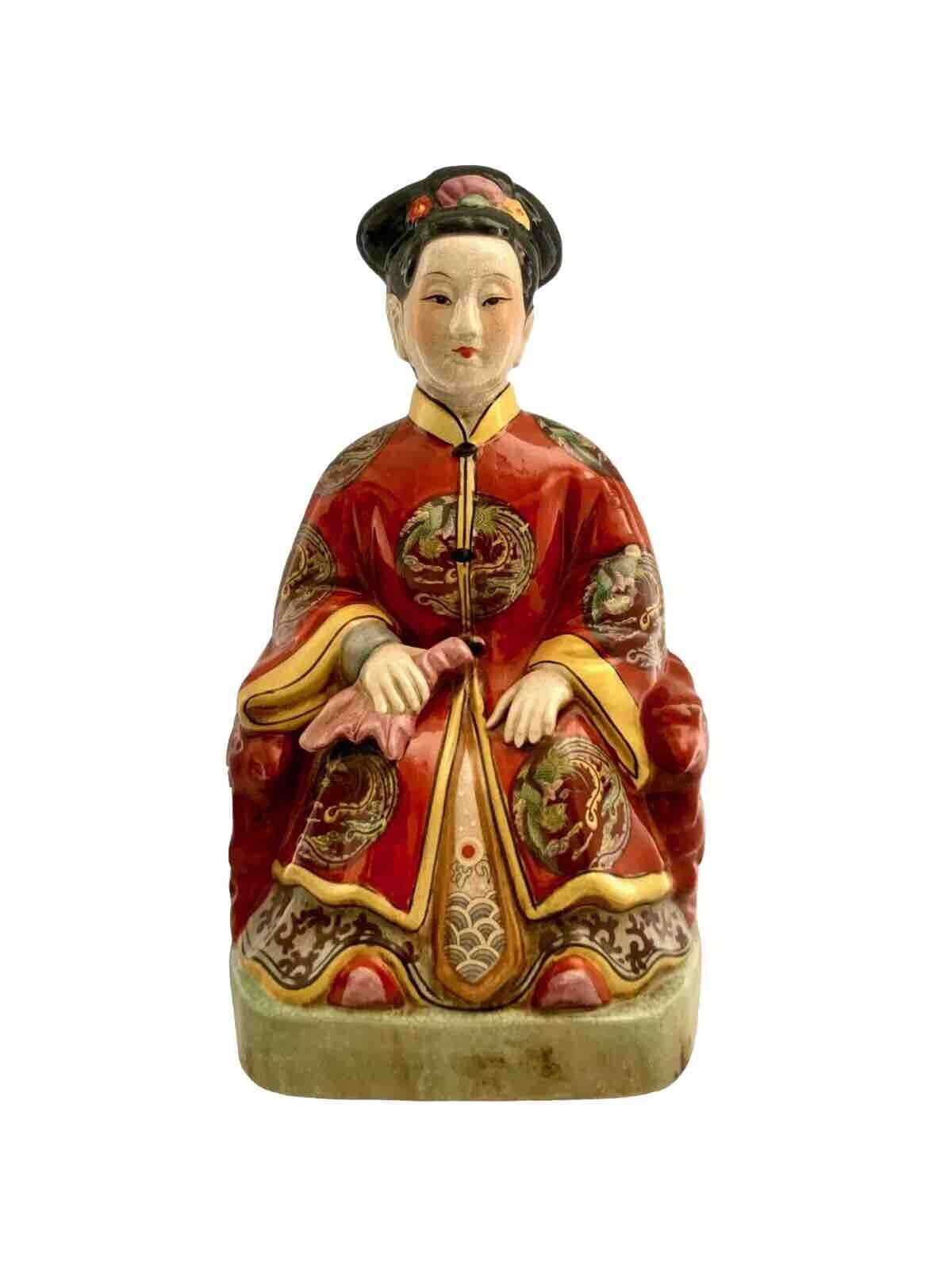 Empress on throne Figurine Large Porcelain Oriental Statue Vintage Asian Decor