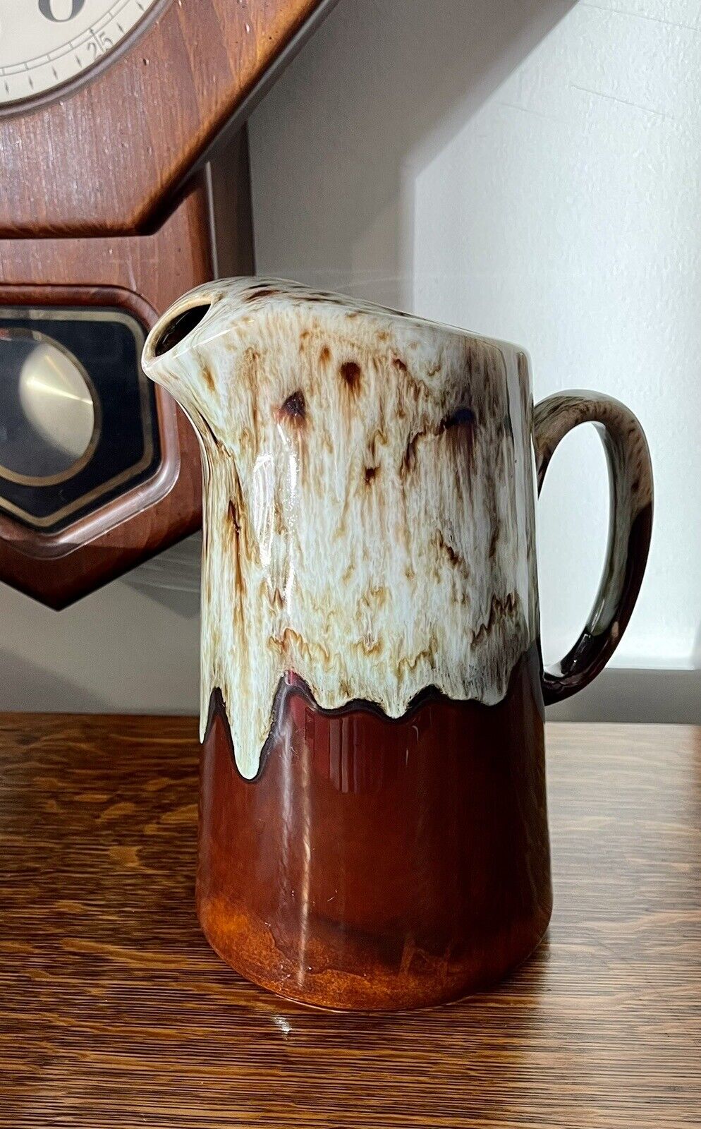 VTG Carefree Ironstone Brown Drip Pitcher w/Ice Lip by Canonsburg USA 9.5 Tall