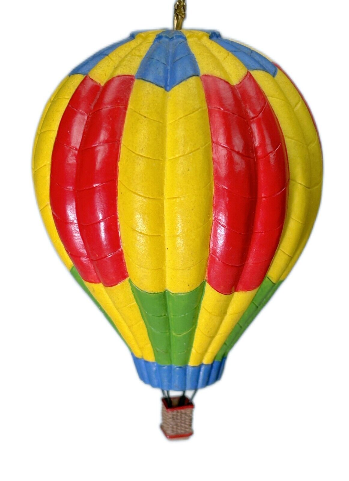 3.5” Hot Air Balloon Painted Wood Christmas Ornament Hanging Red Yellow Blue Gre