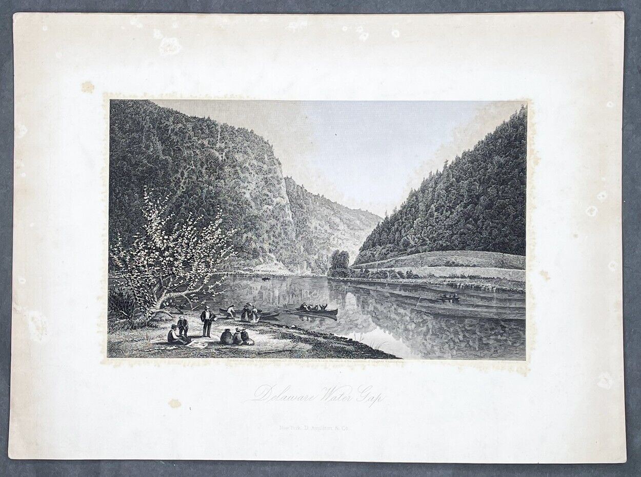 1874 Picturesque America Antique Print of Delaware Water Gap River,  New Jersey