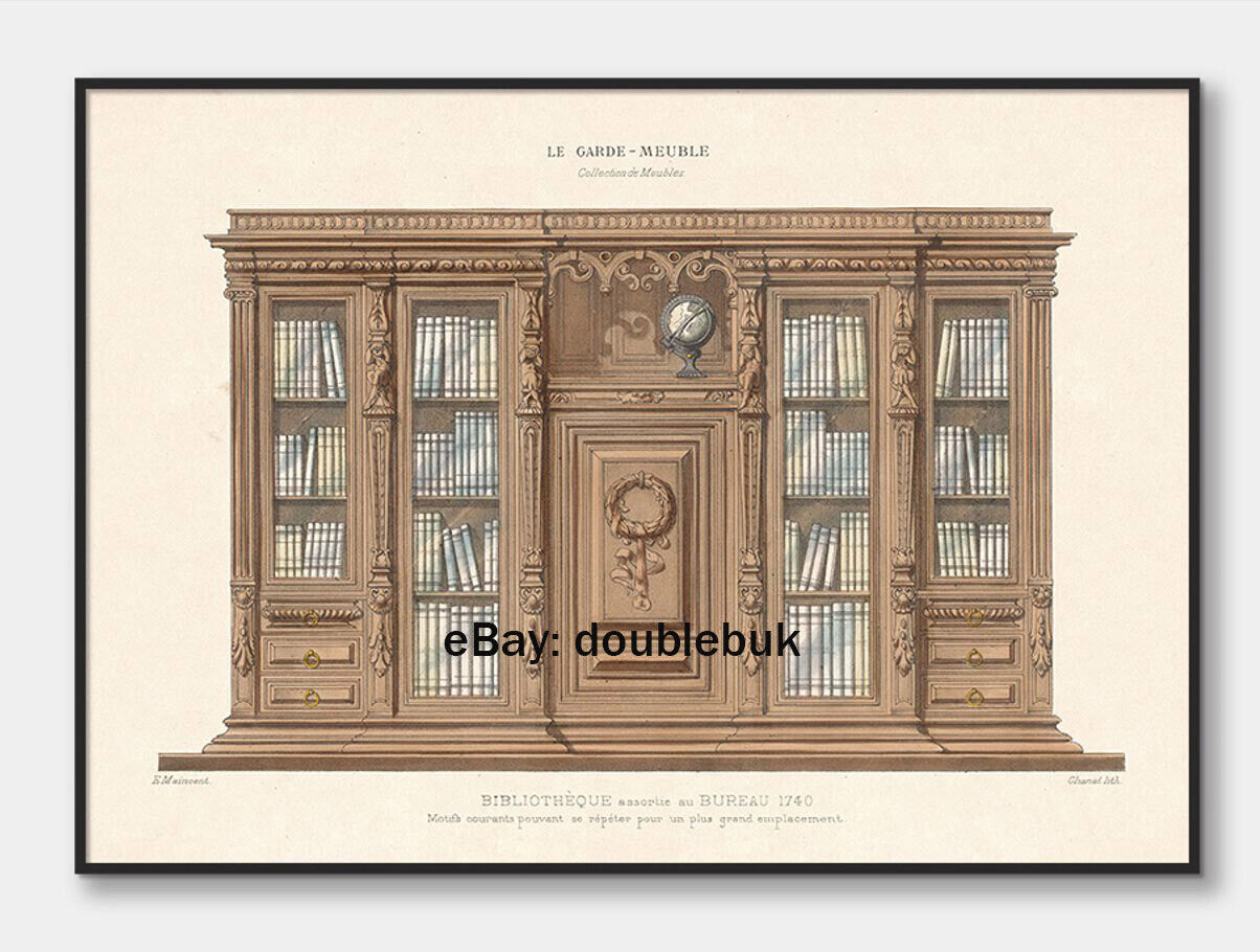 Classic antique bookcase collection. ornate furniture, Giclee ART PRINT 04