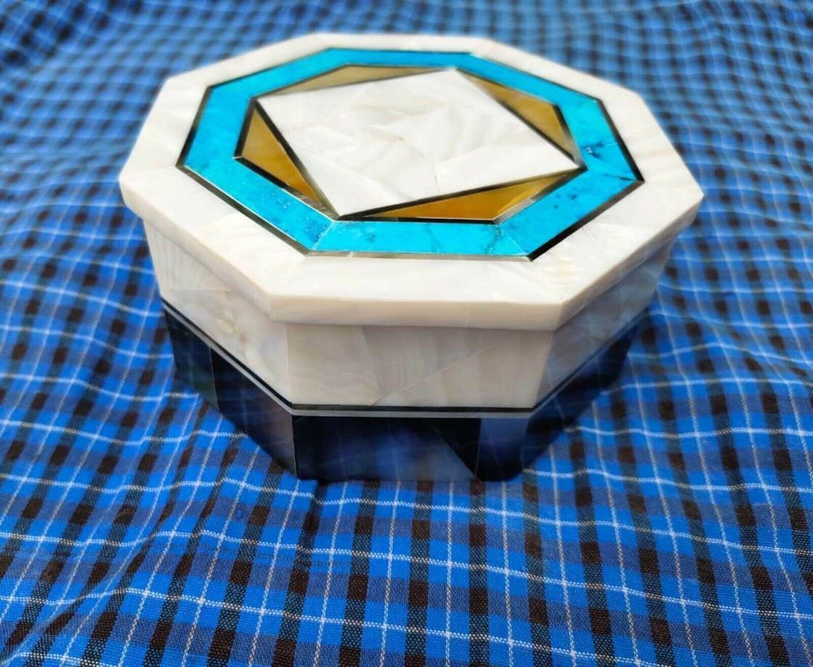 Marble Jewelry Box Semi Precious Gemstone Inlay Work from Cottage Art and Crafts