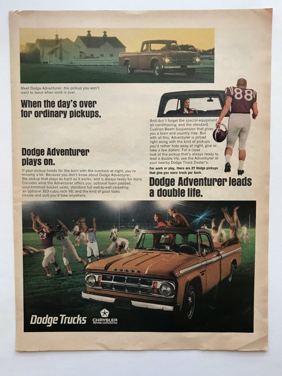 1967 Dodge Adventurer PickUp Truck, Vantage Watches Vintage Print Ads