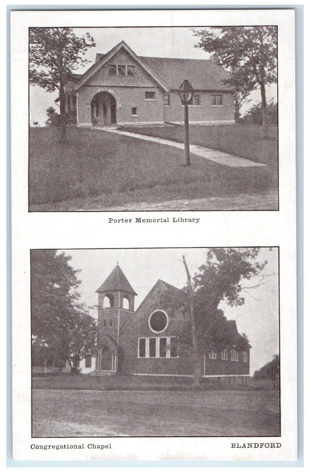 Blandford Massachusetts MA Postcard Porter Memorial Library Congregational c1910