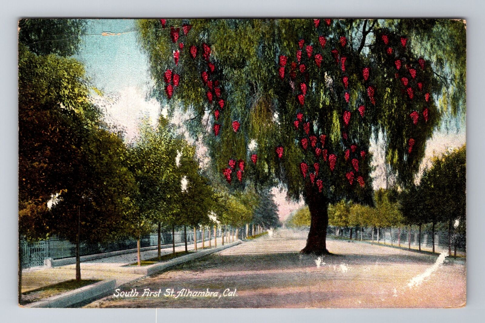 Alhambra CA-California, South First Street, Antique Vintage Souvenir Postcard