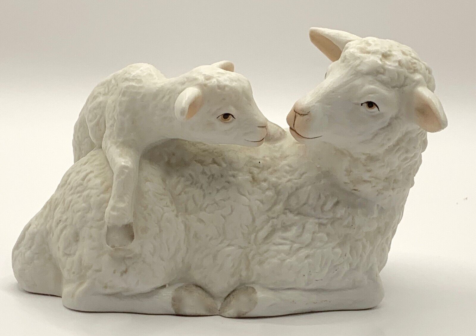 1987 ENESCO GENUINE BISQUE PORCELAIN SHEEP/LAMB/EWE WITH BABY ORIGINAL ENESCO