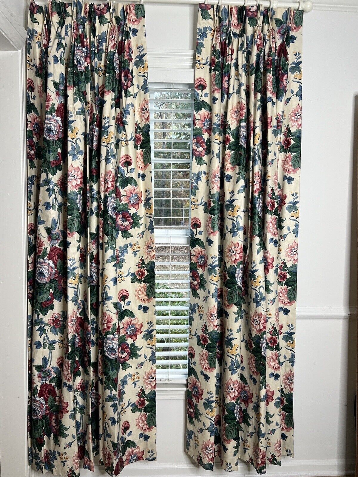 Vintage Waverly Rose Curtain Panels Cotton Lined Pinch Pleat Grandmillenial