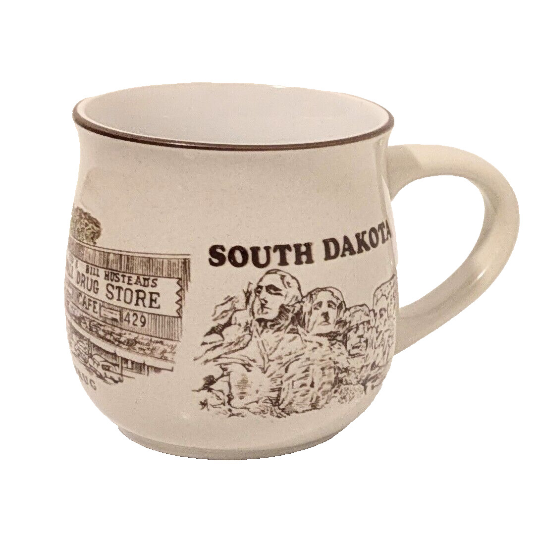 Vintage South Dakota Coffee Mug Cup Mount Rushmore Brown Wall Drugs Badlands 