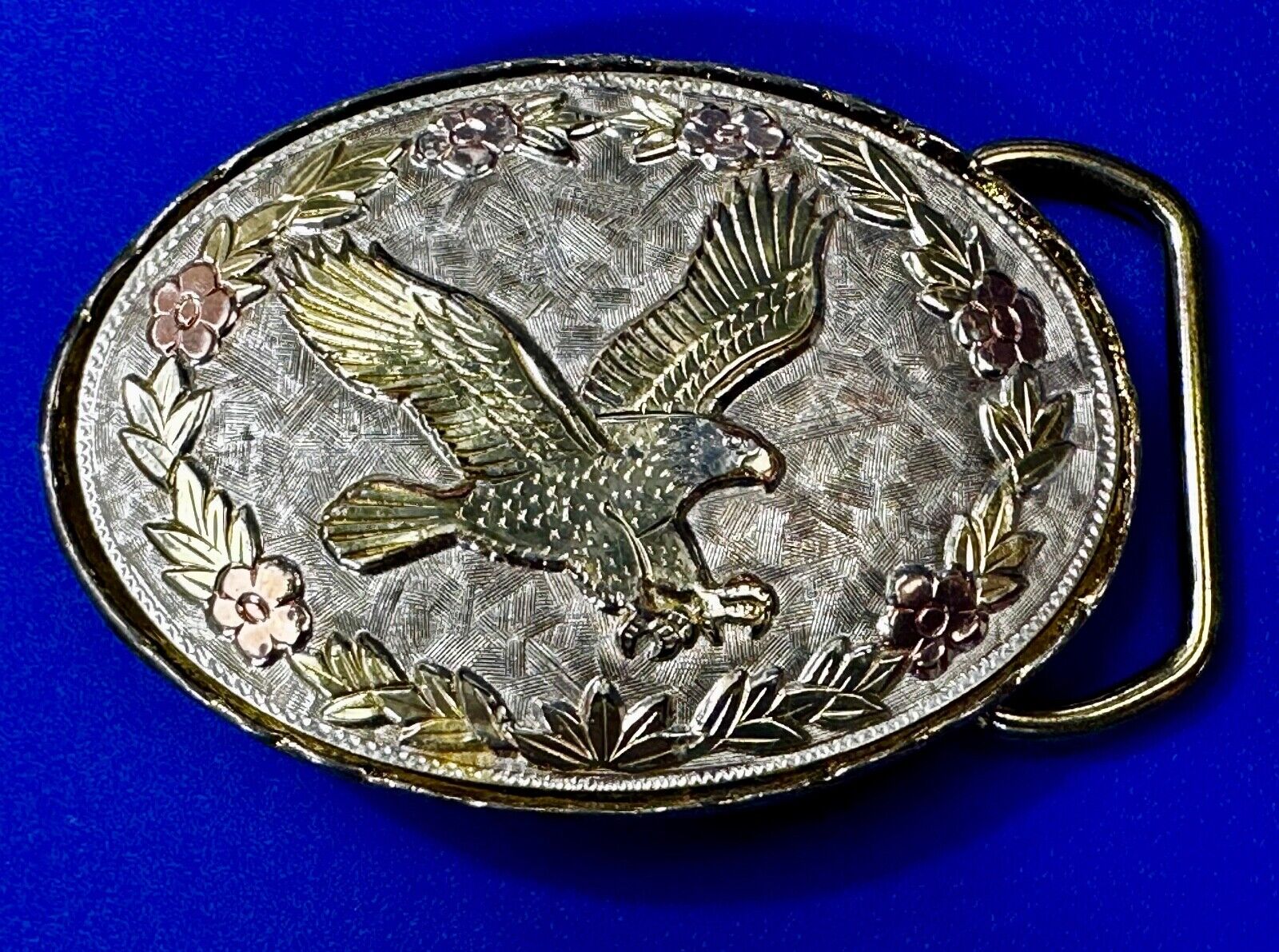 Soaring High Flying Bald Eagle Vtg. Mixed Metal Western Small Belt Buckle by W