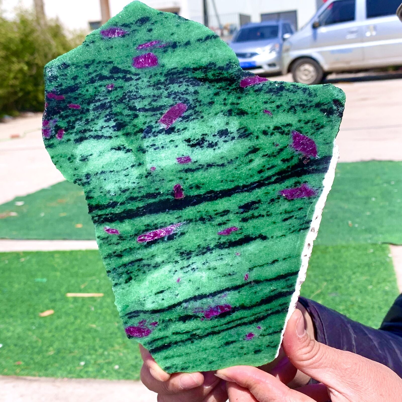 1.39LB Natural green Ruby zoisite (anylite) slice crystal slab sample Healing