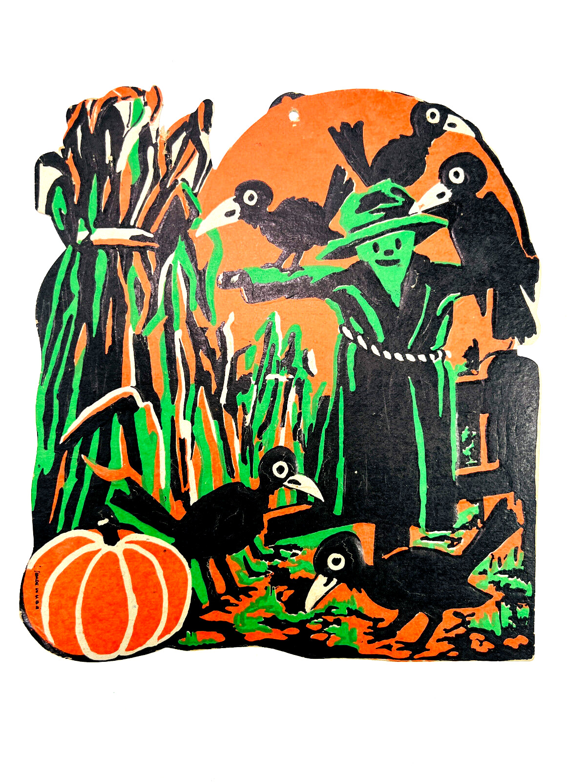 vtg Halloween 30s 40s BEISTLE embossed diecut scarecrow pumpkins 