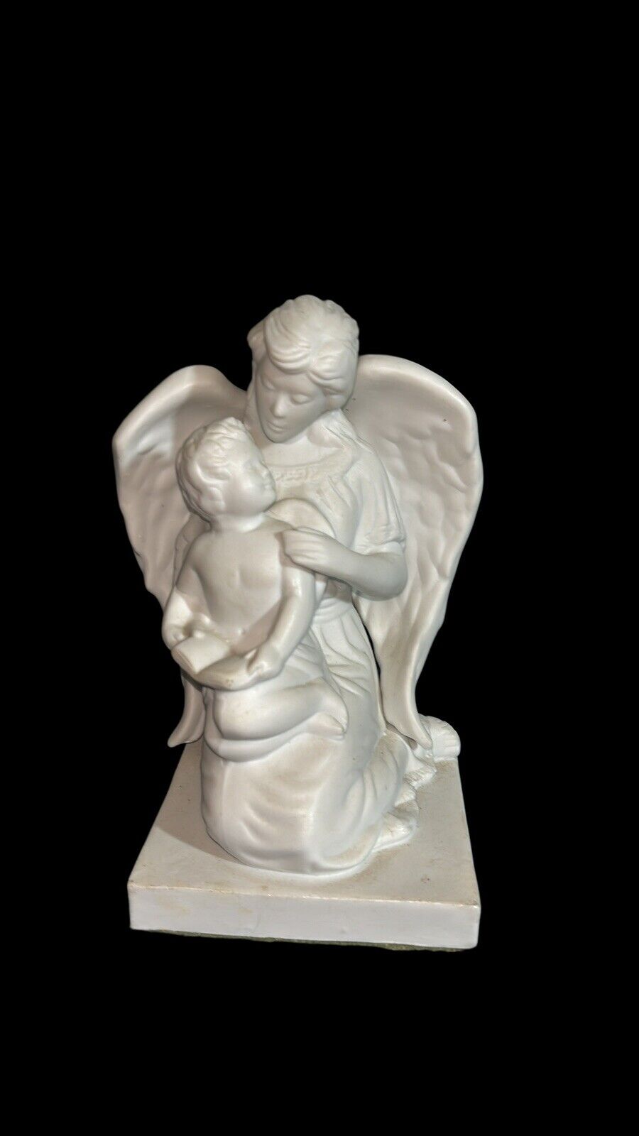 Teleflora Vintage Guardian Angel With Child White Bisque Statue 8” X 6” X 6”