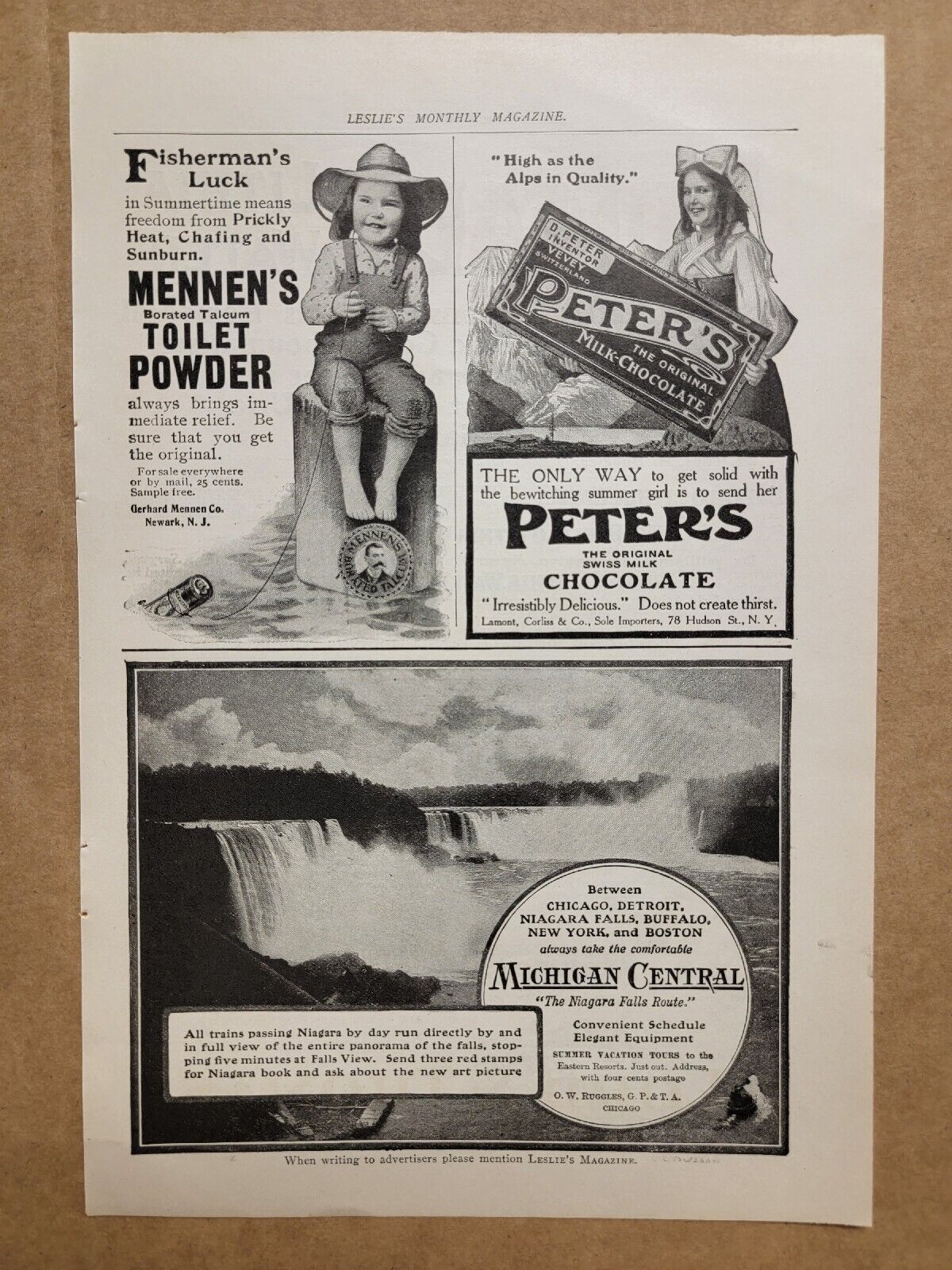 Original Vintage 1900's 1905 Print Ad Mennen's Toilet Powder Fisherman's Luck