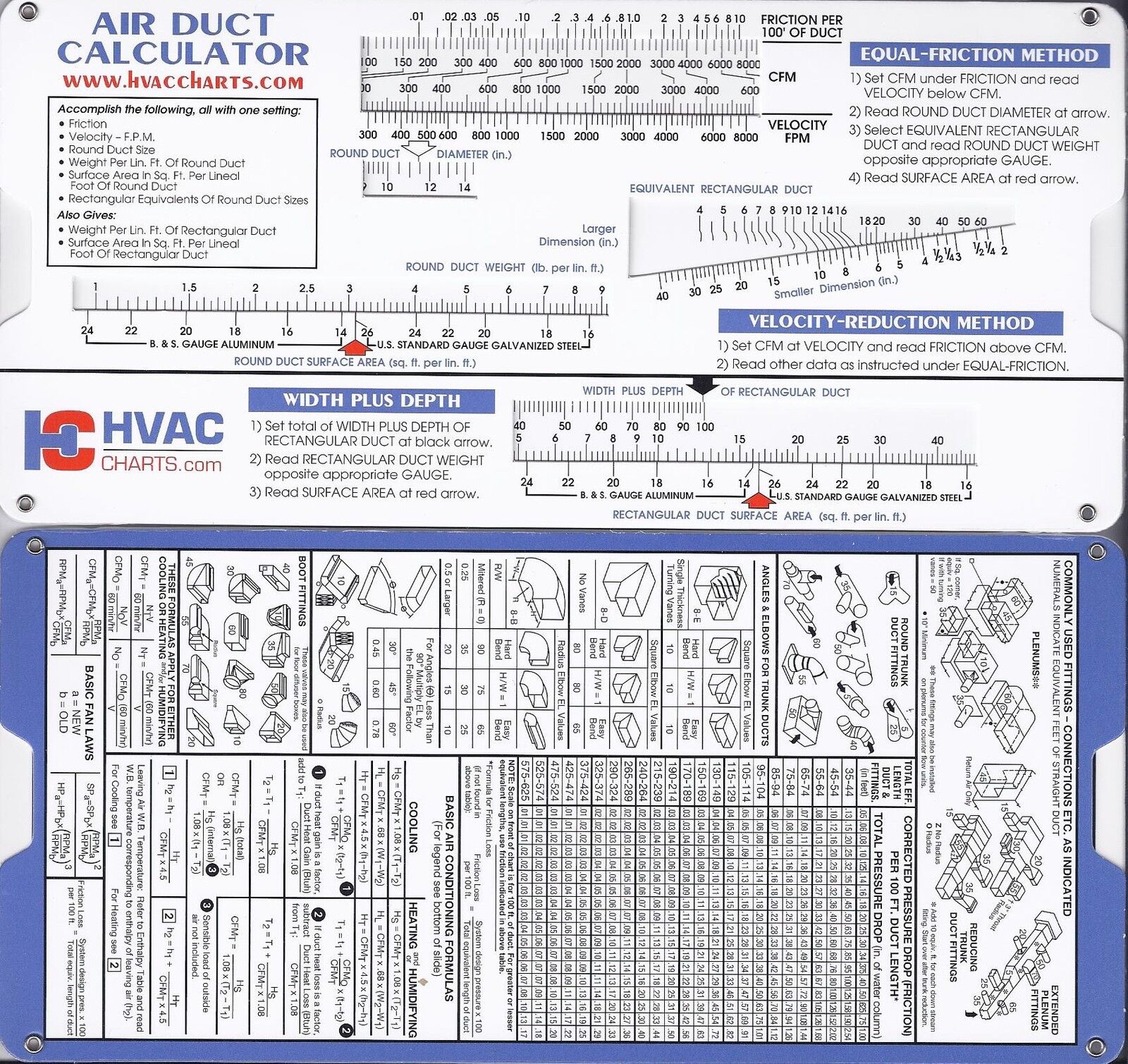 Air Duct Sizing Calculator Slide Rule Chart 