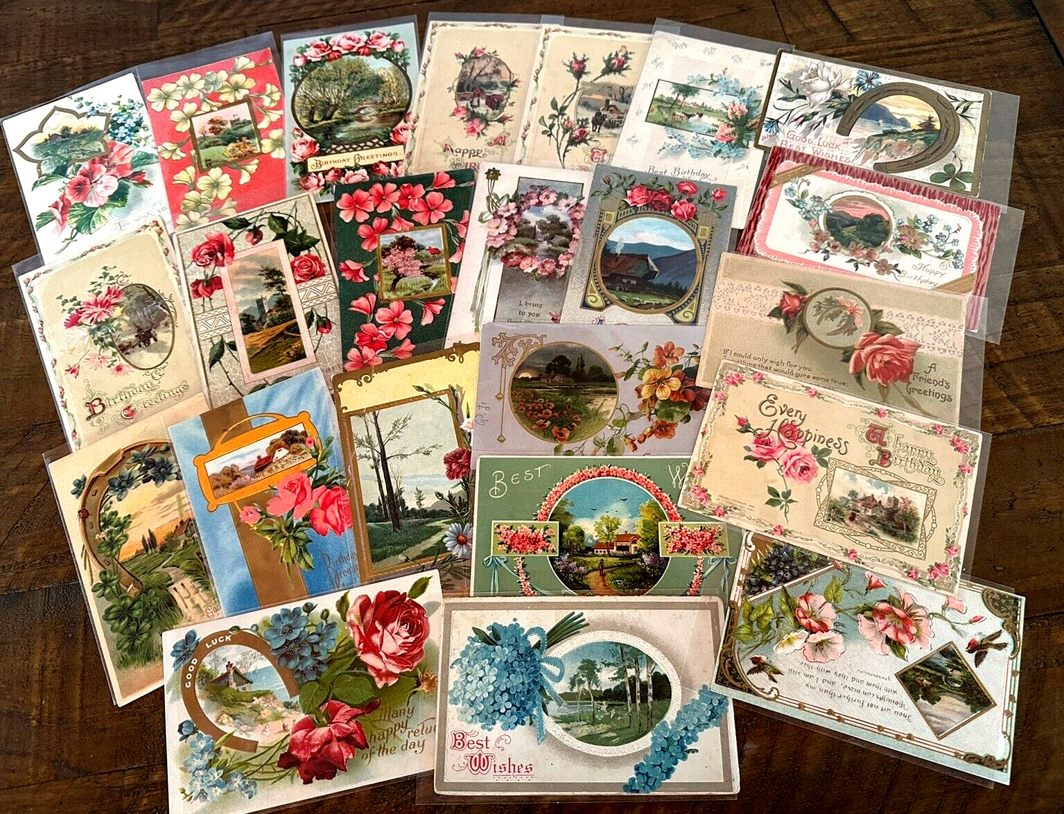 ~Lot of 23 Antique Scenes & Flowers~ Floral Greetings Postcards-in sleeves-h773