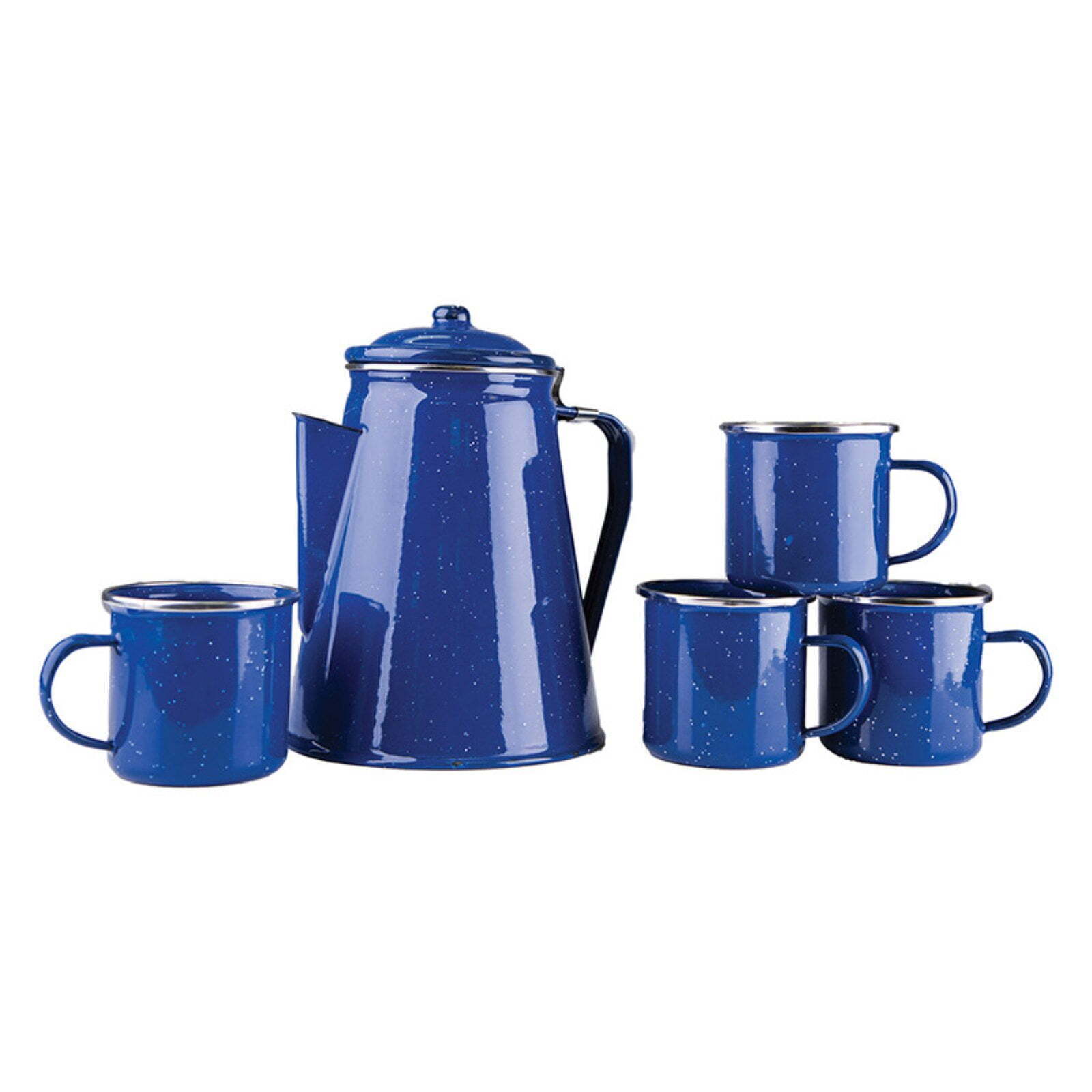 Enamel 8 Cup Coffee Pot with Percolator And 4 12 Ounce Mugs Blue (11230)
