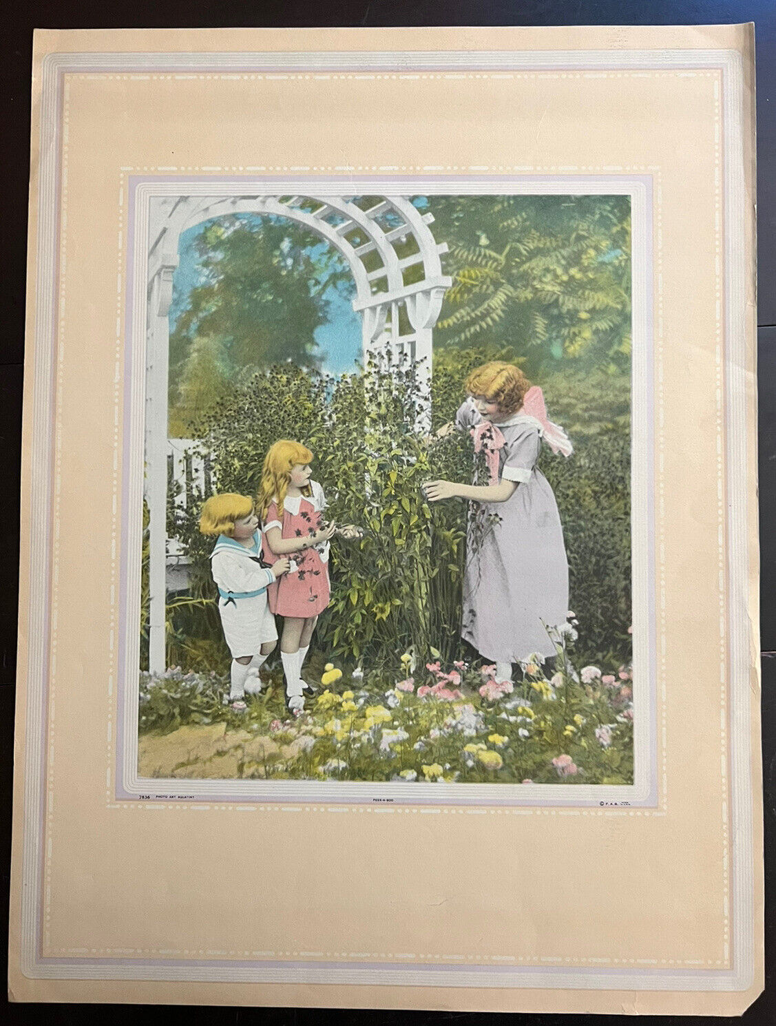 1920s Calendar Sales Sample Print Children Garden “Peek-a-boo” Photo Aquatint