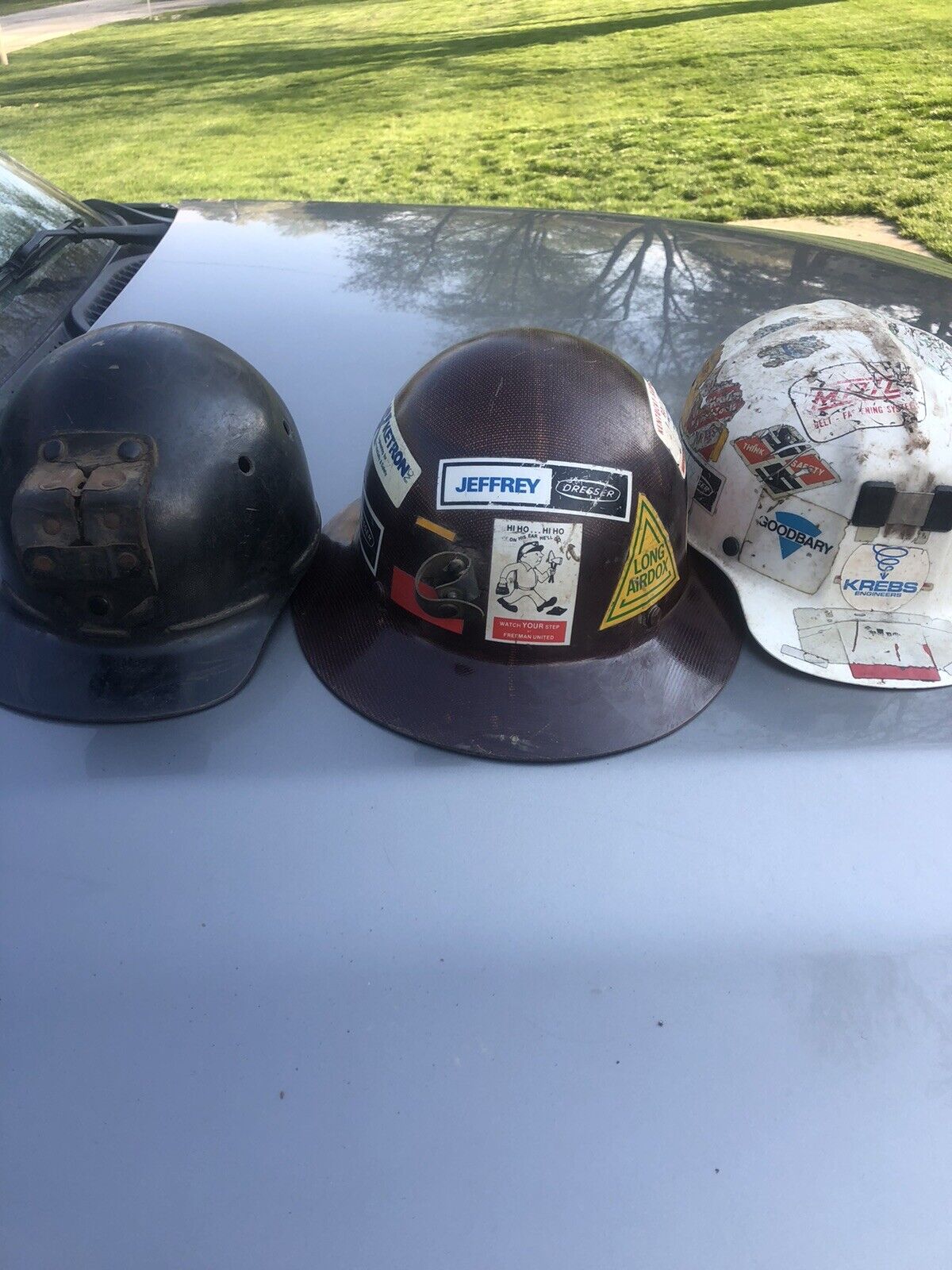 3 Vintage coal miner helmets  Skull Guards 1 Comfo Helmet  I WILL TAKE 1ST OFFER
