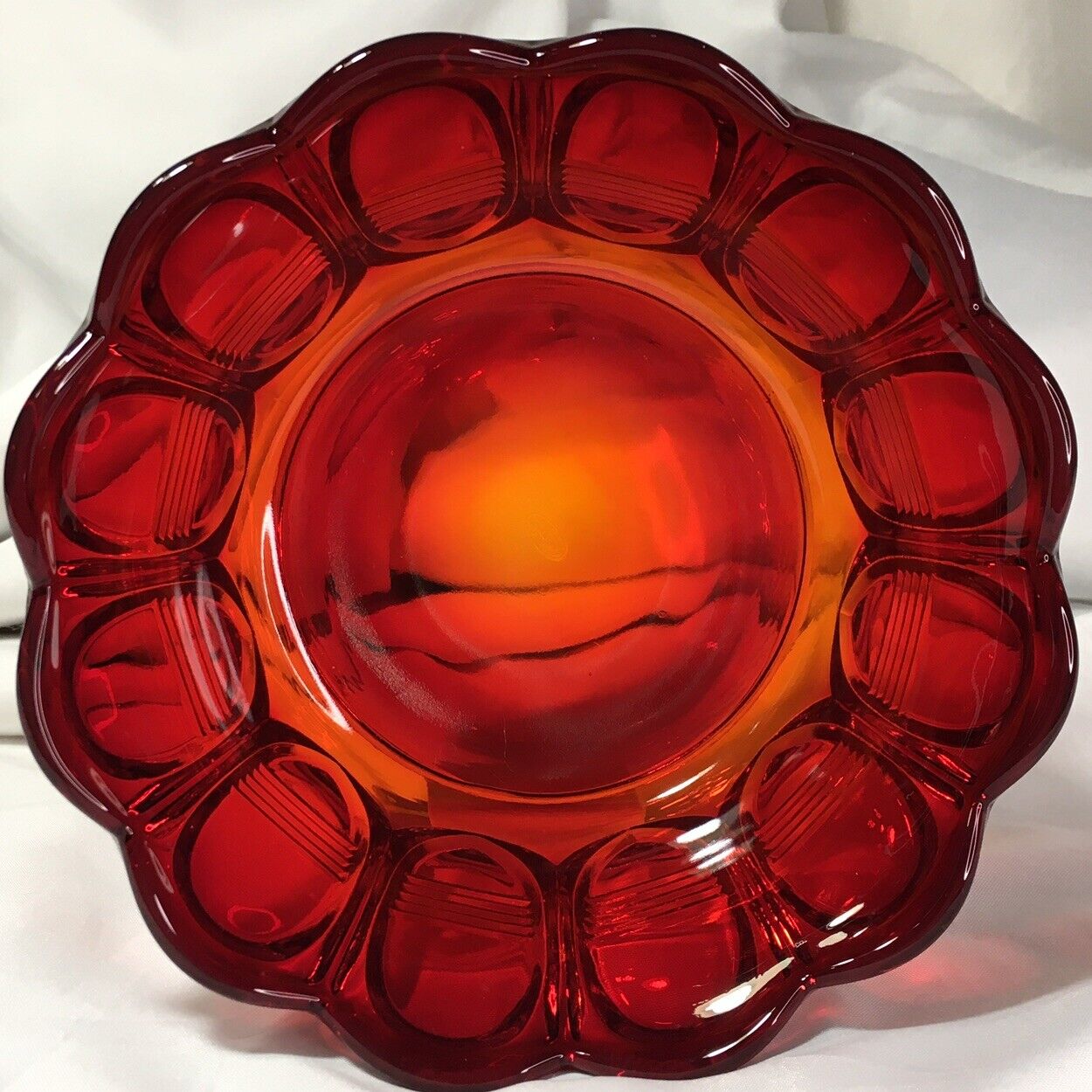 6” Fenton Amberina Art Glass Bowl, Scalloped Edge, Ruby Tones, Vintage Collect❤️