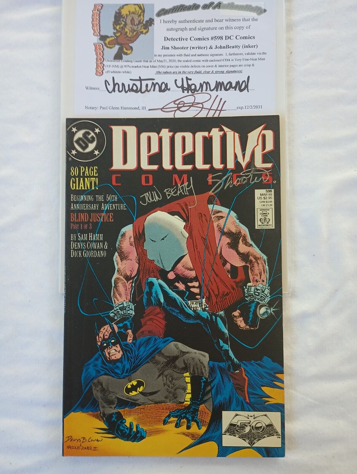 Detective Comics #598 (VFNM) DC Comics 1989 signed John Beatty & Jim Shooter